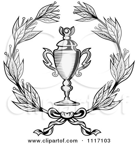 Vector Clipart Grayscale Wreath And Trophy Cup - Royalty Free Graphic Illustration by Vector Tradition SM