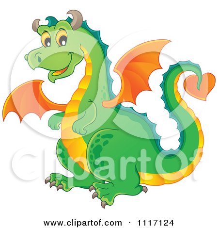 Vector Cartoon Of A Green Flying Dragon - Royalty Free Clipart Graphic by visekart