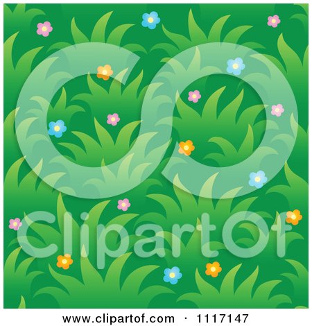 Vector Clipart Seamless Grass And Flower Background Pattern - Royalty Free Graphic Illustration by visekart