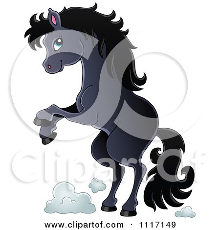 Vector Cartoon Of A Cute Rearing Black Horse - Royalty Free Clipart Graphic by visekart