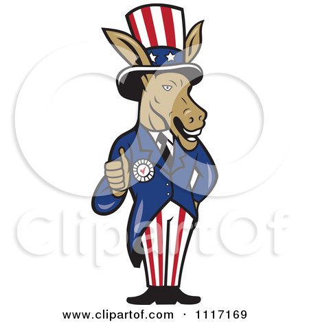 Retro Democratic Party Donkey Uncle Sam Holding A Thumb Up Posters, Art Prints