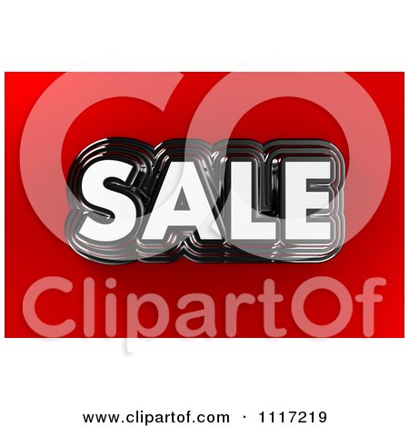 Clipart Of A 3d Chrome SALE Notice On Red - Royalty Free CGI Illustration by stockillustrations