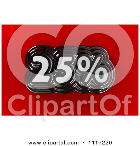 Clipart Of A 3d Chrome 25 Percent Discount Sales Notice On Red - Royalty Free CGI Illustration by stockillustrations