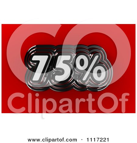 Clipart Of A 3d Chrome 75 Percent Discount Sales Notice On Red - Royalty Free CGI Illustration by stockillustrations