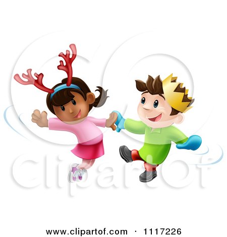 Cartoon Happy Children Dancing To Christmas Music - Royalty Free Vector Clipart by AtStockIllustration
