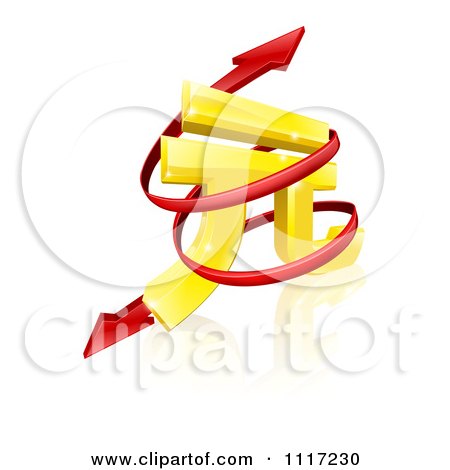 Vector Clipart 3d Gold Yuan Symbol With A Spiraling Red Arrow - Royalty Free Graphic Illustration by AtStockIllustration