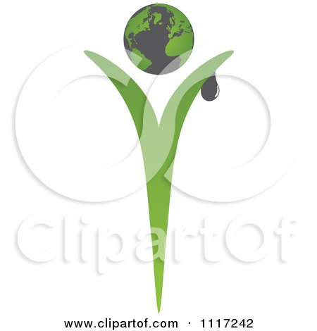 Vector Clipart Of A Green And Black Green Sustainable Energy Globe And Seedling - Royalty Free Graphic Illustration by Andrei Marincas