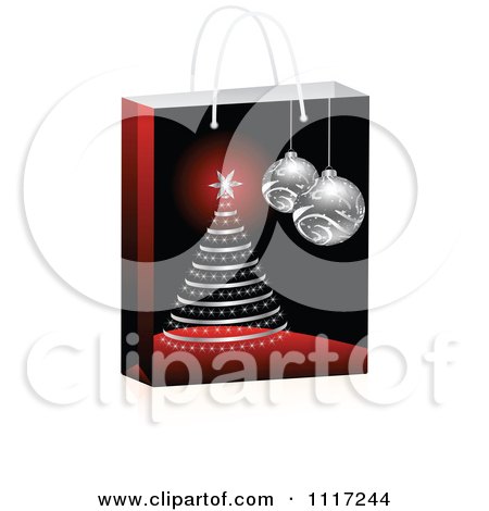 Vector Clipart Of A 3d Sales Shopping Bag With A Christmas Tree And Baubles - Royalty Free Graphic Illustration by Andrei Marincas