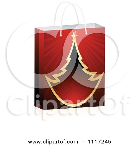 Vector Clipart Of A 3d Sales Shopping Bag With A Gold Christmas Tree - Royalty Free Graphic Illustration by Andrei Marincas