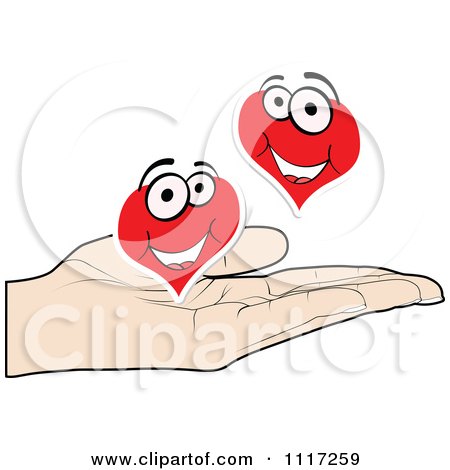 Vector Clipart Of A Gambling Poker Player Hand With Happy Hearts - Royalty Free Graphic Illustration by Andrei Marincas