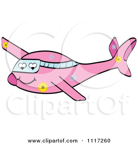 Vector Cartoon Of A Pink Floral Airplane With Heart Eyes - Royalty Free  Clipart Graphic by Andrei Marincas #1117260