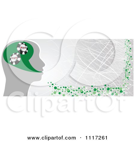 Vector Clipart Of A Grungy Silver And Green Poker Head Banner - Royalty Free Graphic Illustration by Andrei Marincas
