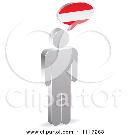 Vector Clipart Of A 3d Silver Talking Man With An Austrian Speech Balloon - Royalty Free Graphic Illustration by Andrei Marincas