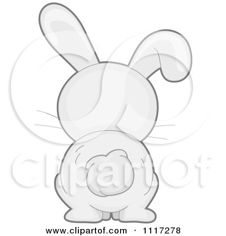 Cartoon Of A Rear View Of A Cute White Bunny Rabbit - Royalty Free Vector Clipart by BNP Design Studio