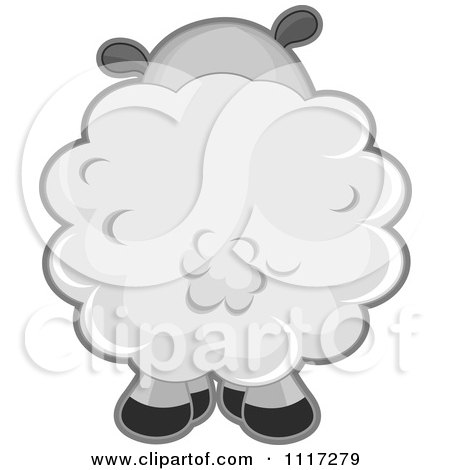 Cartoon Of A Rear View Of A Cute Sheep - Royalty Free Vector Clipart by BNP Design Studio