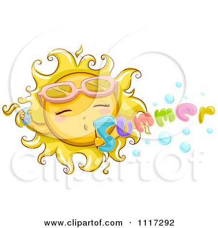Cartoon Of A Happy Sun Blowing Summer Bubbles - Royalty Free Vector Clipart by BNP Design Studio