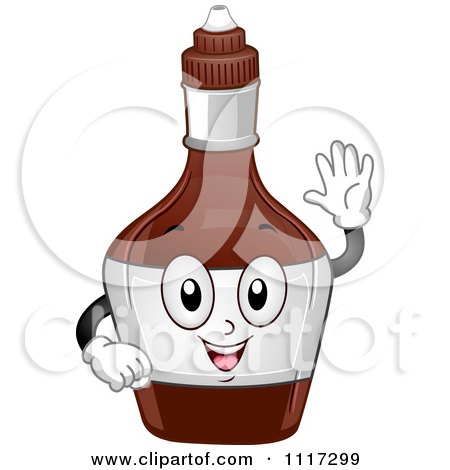 Cartoon Of A Happy Chocolate Syrup Bottle Waving - Royalty Free Vector Clipart by BNP Design Studio