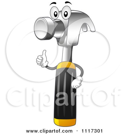 Cartoon Of A Hammer Mascot Holding A Thumb Up - Royalty Free Vector Clipart by BNP Design Studio