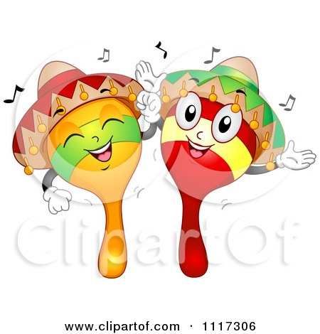 Cartoon Of Happy Mexican Maracas Dancing - Royalty Free Vector Clipart by BNP Design Studio