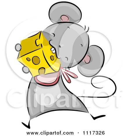 Cartoon Of A Cute Mouse Wearing A Bib And Eating Cheese - Royalty Free Vector Clipart by BNP Design Studio