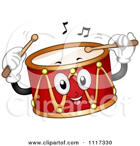 Cartoon Of A Musical Drum Smiling And Playing A Tune - Royalty Free Vector Clipart by BNP Design Studio