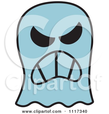 Cartoon Of A Halloween Ghost With An Angry Expression - Royalty Free Vector Clipart by Zooco