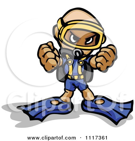 Cartoon Of A Tough Scuba Guy Holding Up His Fists - Royalty Free Vector Clipart Of A  by Chromaco