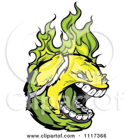 Cartoon Of A Screaming Tennis Ball Flaming With Green Fire - Royalty Free Vector Clipart Of A  by Chromaco
