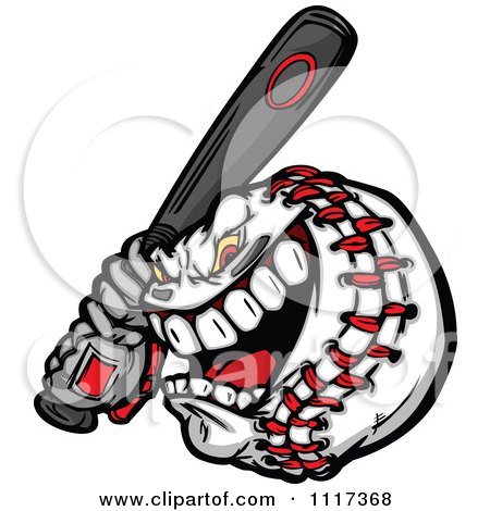 Cartoon Of A Competitive Baseball Mascot Batting - Royalty Free Vector Clipart Of A  by Chromaco