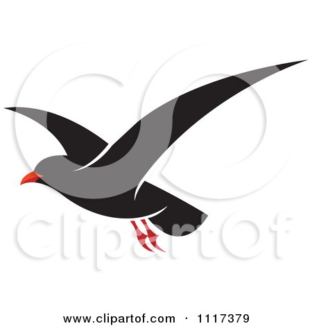 Clipart Of A Flying Black Seagull - Royalty Free Vector Illustration by Lal Perera