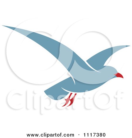 Clipart Of A Flying Blue Seagull - Royalty Free Vector Illustration by Lal Perera