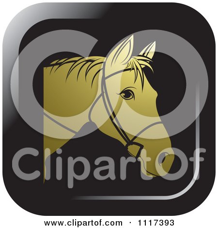 Clipart Of A Gold Horse Head With Reins Icon - Royalty Free Vector Illustration by Lal Perera