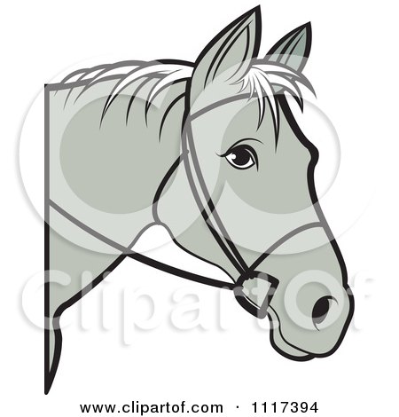 Clipart Of A Gray Horse Head With Reins - Royalty Free Vector Illustration by Lal Perera