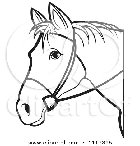 Clipart Of A Black And White Horse Head With Reins 1 - Royalty Free Vector Illustration by Lal Perera