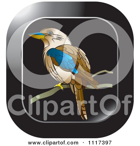 Clipart Of A Black Perched Kookaburra Bird Icon - Royalty Free Vector Illustration by Lal Perera