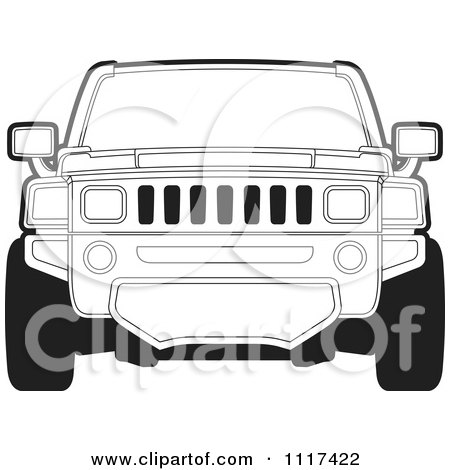 Clipart Of A Frontal View Of A Black And White Hummer SUV - Royalty Free Vector Illustration by Lal Perera