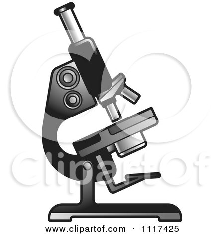 Clipart Of A Black And White Scientific Microscope - Royalty Free Vector Illustration by Lal Perera