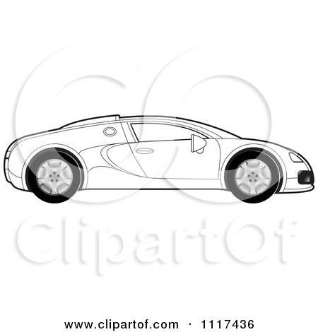 Clipart Of A Black And White Sports Car In Profile - Royalty Free Vector Illustration by Lal Perera