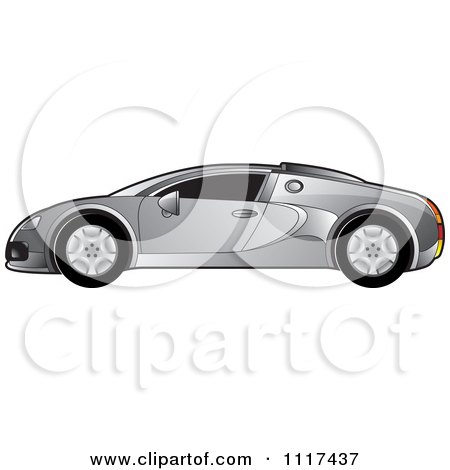 Clipart Of A Silver Sports Car In Profile - Royalty Free Vector Illustration by Lal Perera