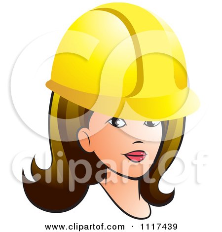 Clipart Of A Brunette Contractor Woman With A Hard Hat - Royalty Free Vector Illustration by Lal Perera