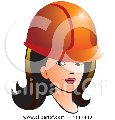 Clipart Of A Brunette Contractor Woman With An Orange Hard Hat - Royalty Free Vector Illustration by Lal Perera