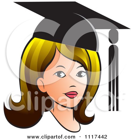 Clipart Of A Brunette Female Graduate Wearing A Cap - Royalty Free Vector Illustration by Lal Perera
