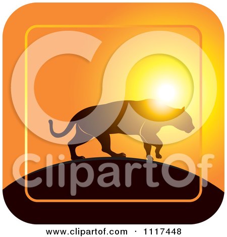 Clipart Of A Silhouetted Jaguar At Sunset Icon - Royalty Free Vector Illustration by Lal Perera