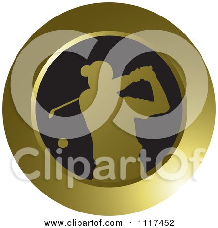 Clipart Of A Round Gold Golfer Icon - Royalty Free Vector Illustration by Lal Perera