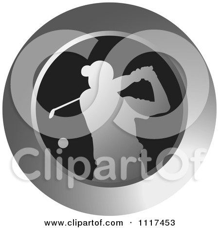 Clipart Of A Round Gray Golfer Icon - Royalty Free Vector Illustration by Lal Perera