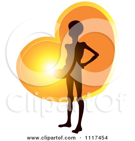 Clipart Of A Emaciated Person Begging For Food Over An Orange Sunset Heart - Royalty Free Vector Illustration by Lal Perera