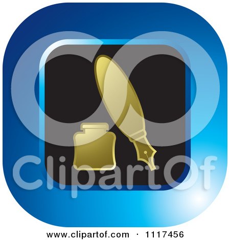 Clipart Of A Round Gold Blue And Black Fountain Pen And Ink Well Icon - Royalty Free Vector Illustration by Lal Perera