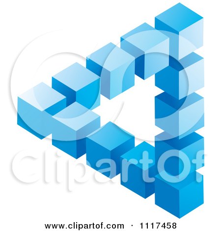 Clipart Of A 3d Blue Cubic Pyramid Optical Illusion - Royalty Free Vector Illustration by Lal Perera