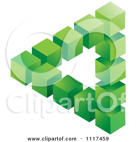 Clipart Of A 3d Green Cubic Pyramid Optical Illusion - Royalty Free Vector Illustration by Lal Perera