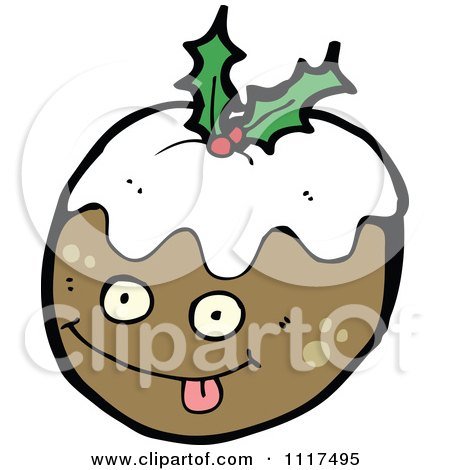 Cartoon Of Xmas Plum Pudding Character 1 - Royalty Free Vector Clipart by lineartestpilot